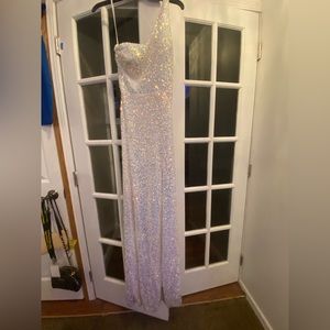 White sparkling one shoulder long dress